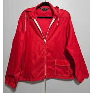 Vintage 70’s Sears Jacket Men’s Medium Red Windbreaker Rain Hoodie Stock #52012